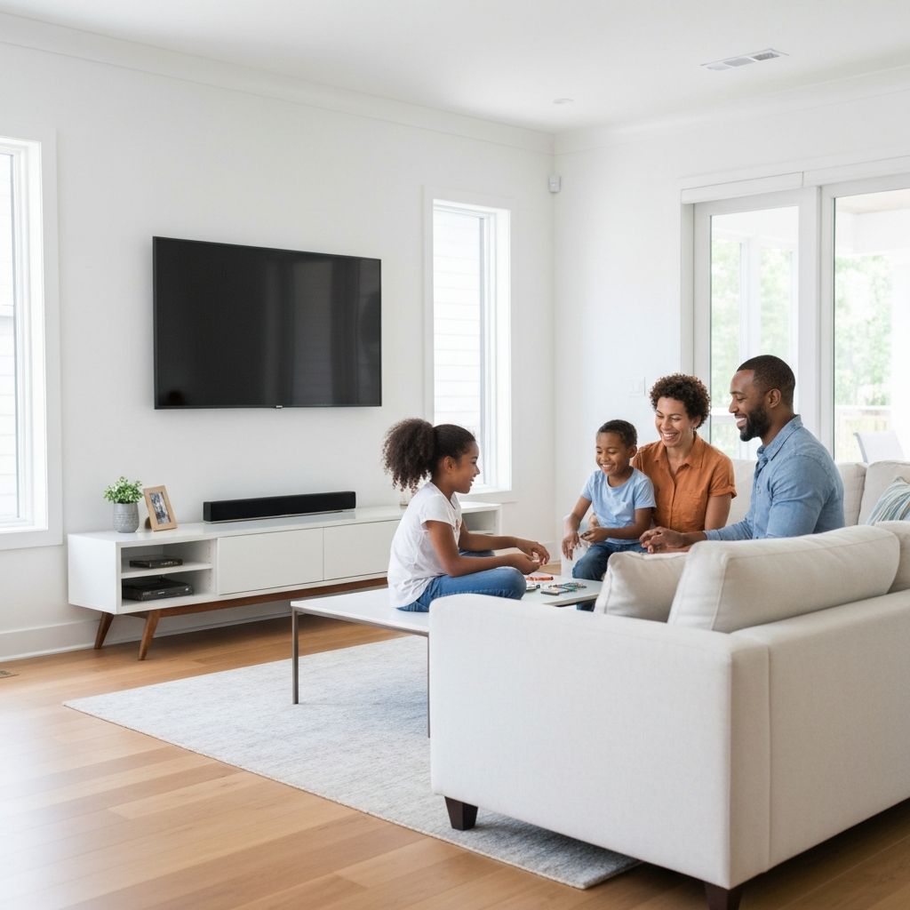 Happy family in clean home